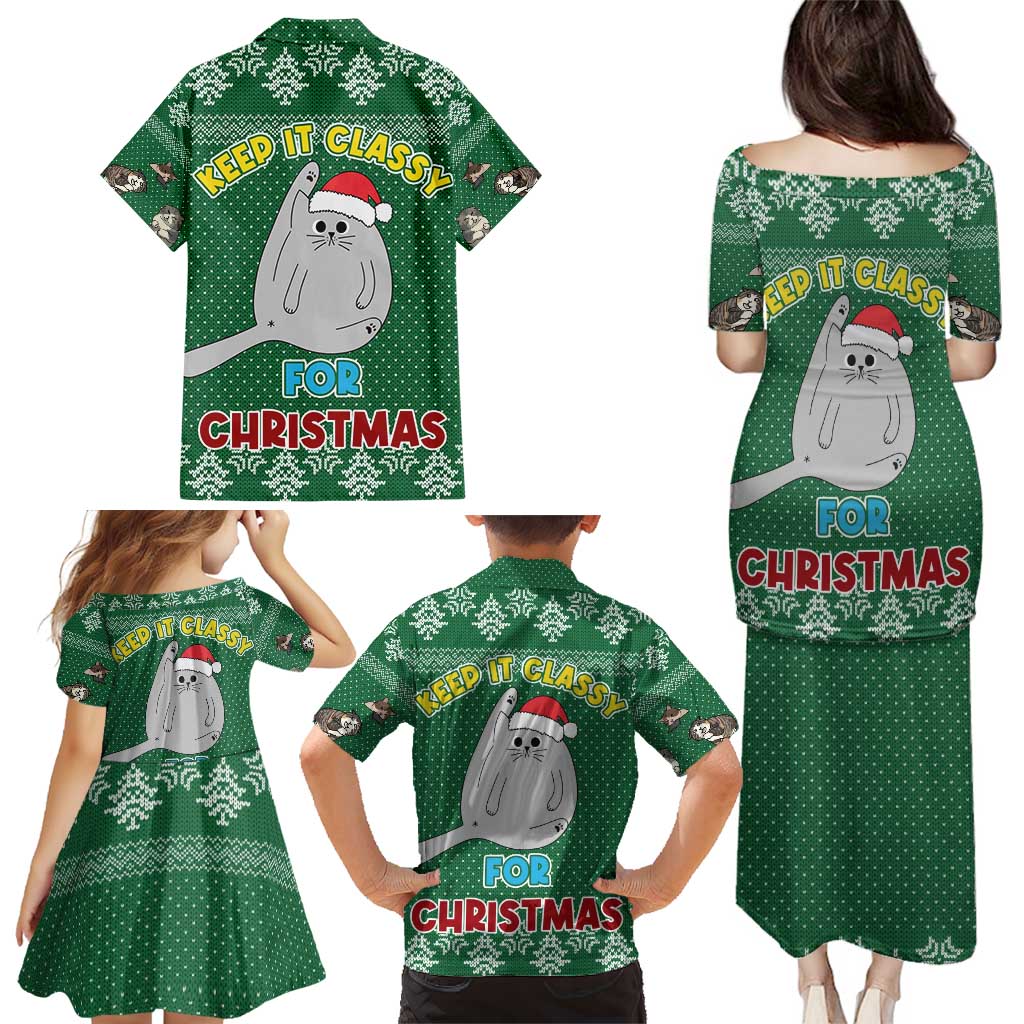 Cat Keep It Classy Christmas Family Matching Puletasi and Hawaiian Shirt Xmas Holiday Patterns - Wonder Print Shop