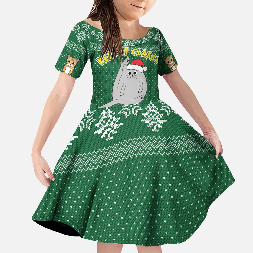 Cat Keep It Classy Christmas Family Matching Short Sleeve Bodycon Dress and Hawaiian Shirt Xmas Holiday Patterns - Wonder Print Shop
