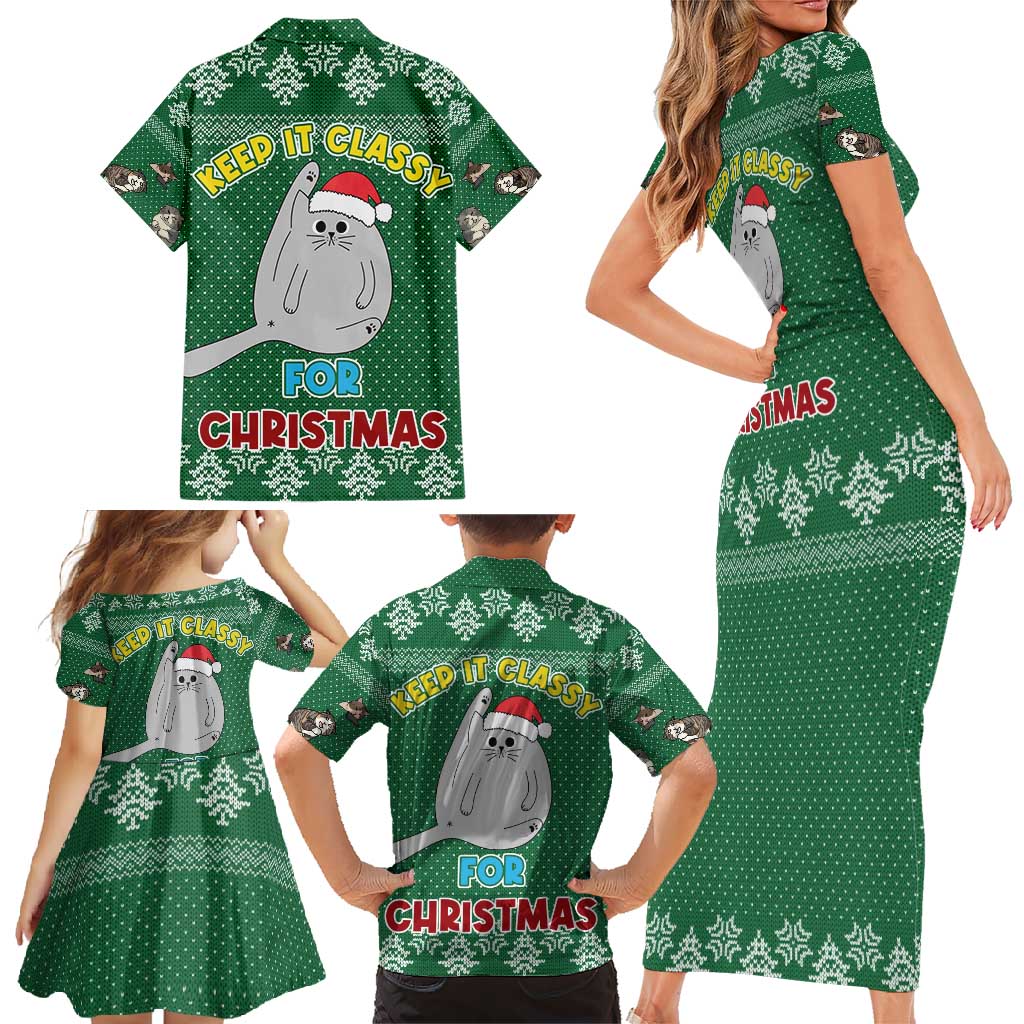 Cat Keep It Classy Christmas Family Matching Short Sleeve Bodycon Dress and Hawaiian Shirt Xmas Holiday Patterns - Wonder Print Shop