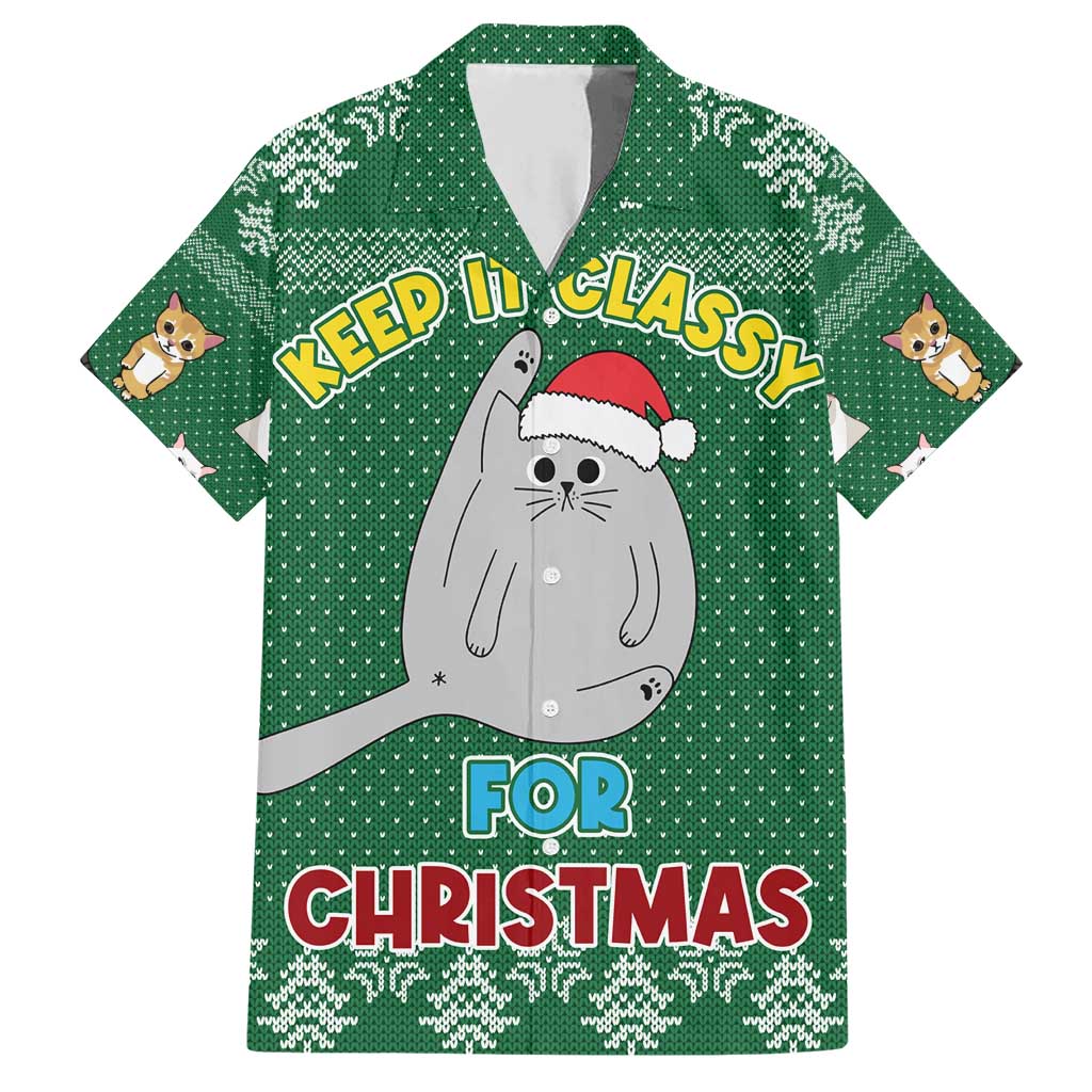 Cat Keep It Classy Christmas Family Matching Short Sleeve Bodycon Dress and Hawaiian Shirt Xmas Holiday Patterns - Wonder Print Shop