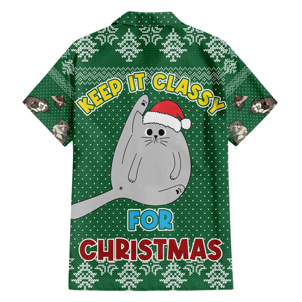 Cat Keep It Classy Christmas Family Matching Short Sleeve Bodycon Dress and Hawaiian Shirt Xmas Holiday Patterns - Wonder Print Shop