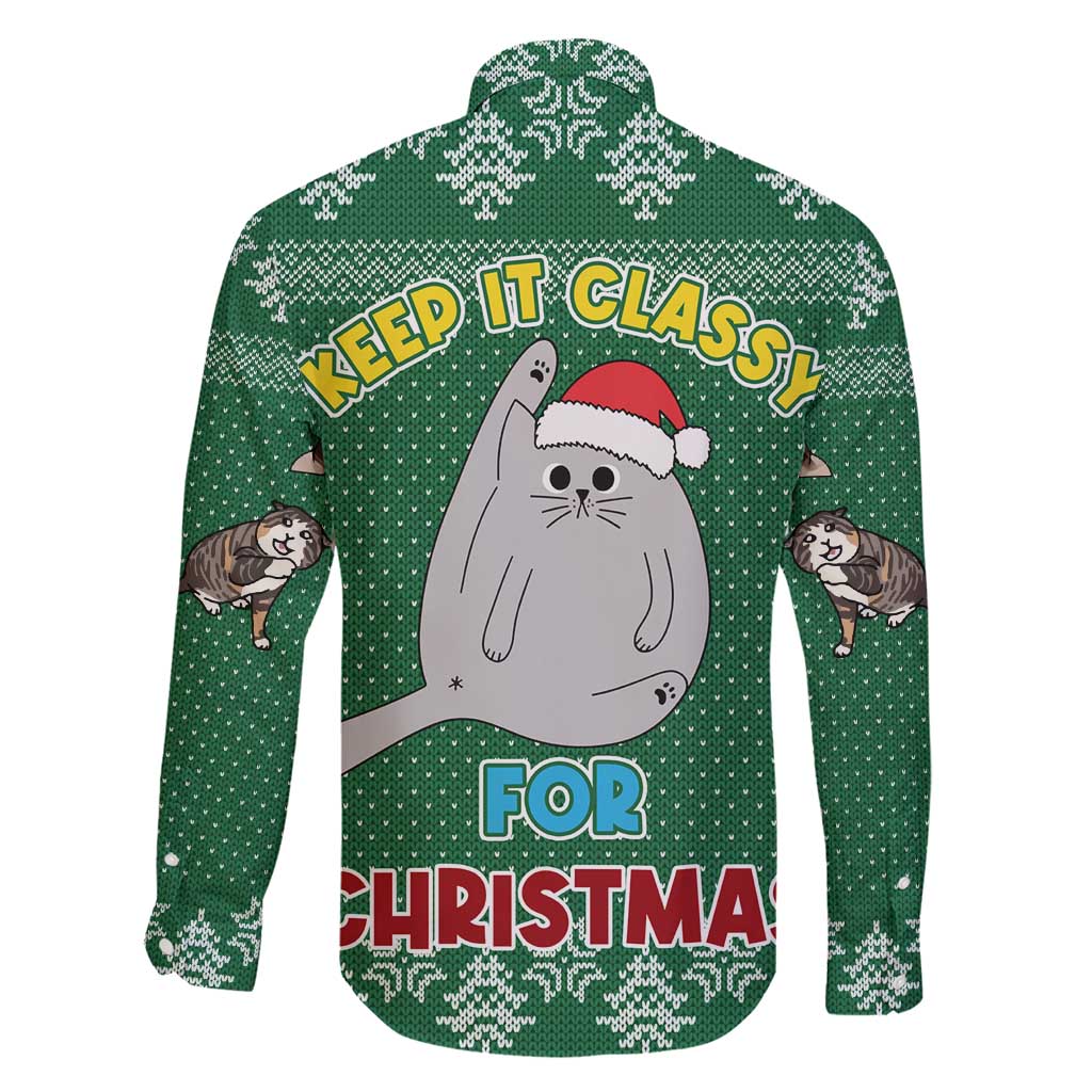 Cat Keep It Classy Christmas Family Matching Short Sleeve Bodycon Dress and Hawaiian Shirt Xmas Holiday Patterns - Wonder Print Shop