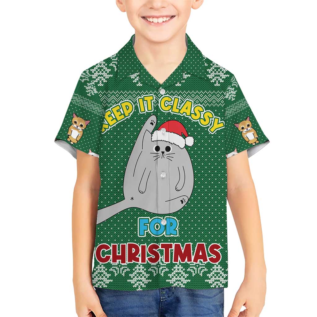 Cat Keep It Classy Christmas Family Matching Short Sleeve Bodycon Dress and Hawaiian Shirt Xmas Holiday Patterns - Wonder Print Shop