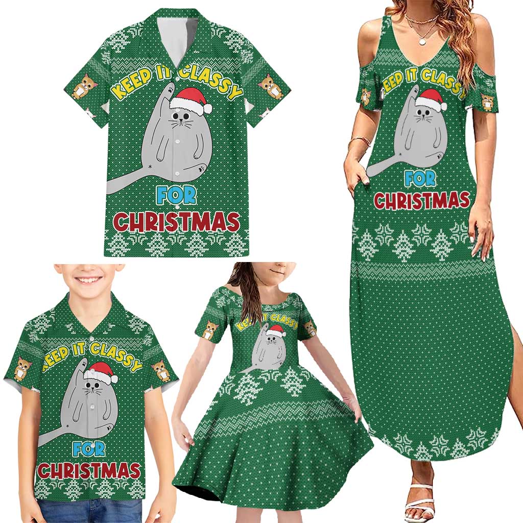 Cat Keep It Classy Christmas Family Matching Summer Maxi Dress and Hawaiian Shirt Xmas Holiday Patterns - Wonder Print Shop