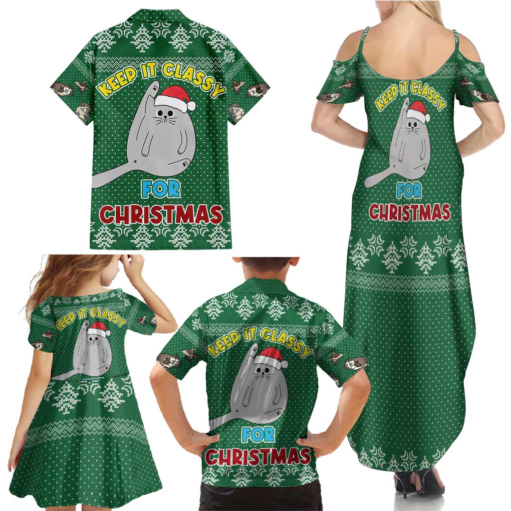 Cat Keep It Classy Christmas Family Matching Summer Maxi Dress and Hawaiian Shirt Xmas Holiday Patterns - Wonder Print Shop
