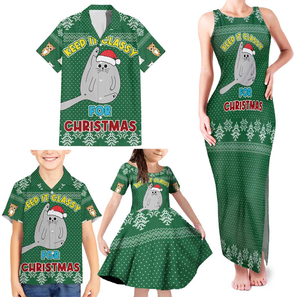 Cat Keep It Classy Christmas Family Matching Tank Maxi Dress and Hawaiian Shirt Xmas Holiday Patterns - Wonder Print Shop