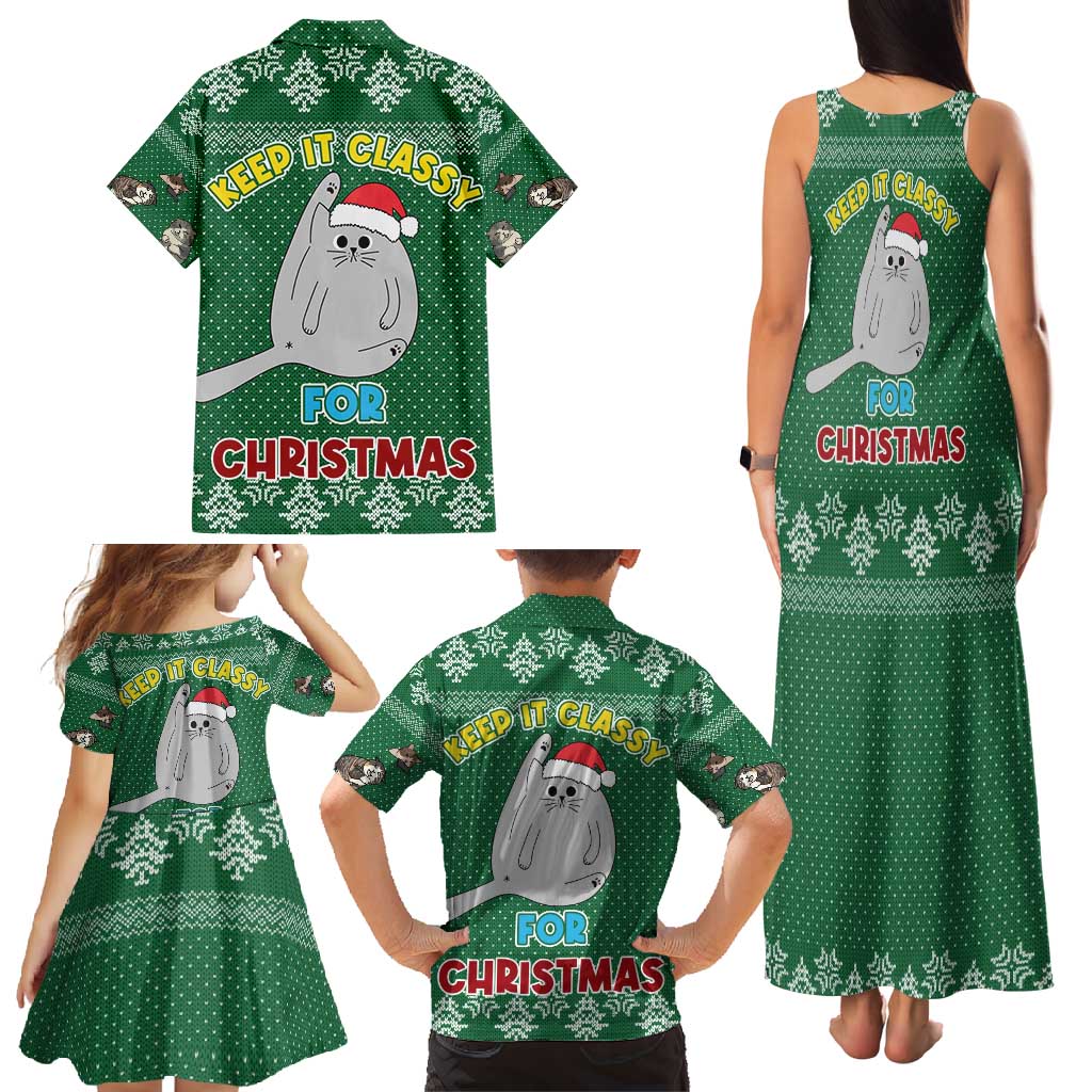 Cat Keep It Classy Christmas Family Matching Tank Maxi Dress and Hawaiian Shirt Xmas Holiday Patterns - Wonder Print Shop