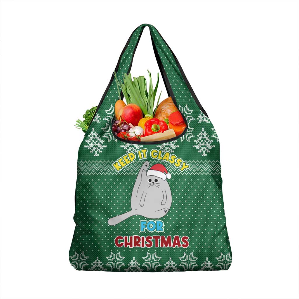 Cat Keep It Classy Christmas Grocery Bag Xmas Holiday Patterns - Wonder Print Shop
