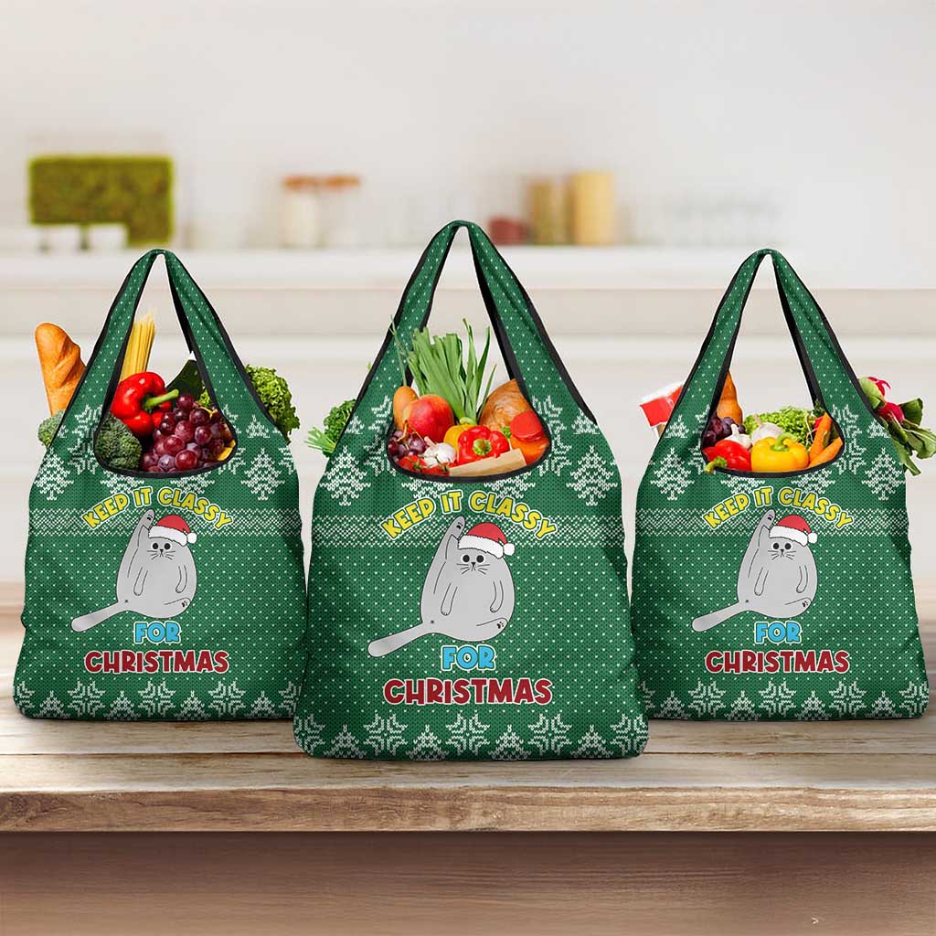 Cat Keep It Classy Christmas Grocery Bag Xmas Holiday Patterns - Wonder Print Shop