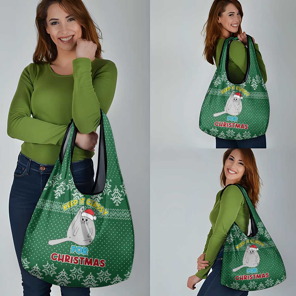 Cat Keep It Classy Christmas Grocery Bag Xmas Holiday Patterns - Wonder Print Shop