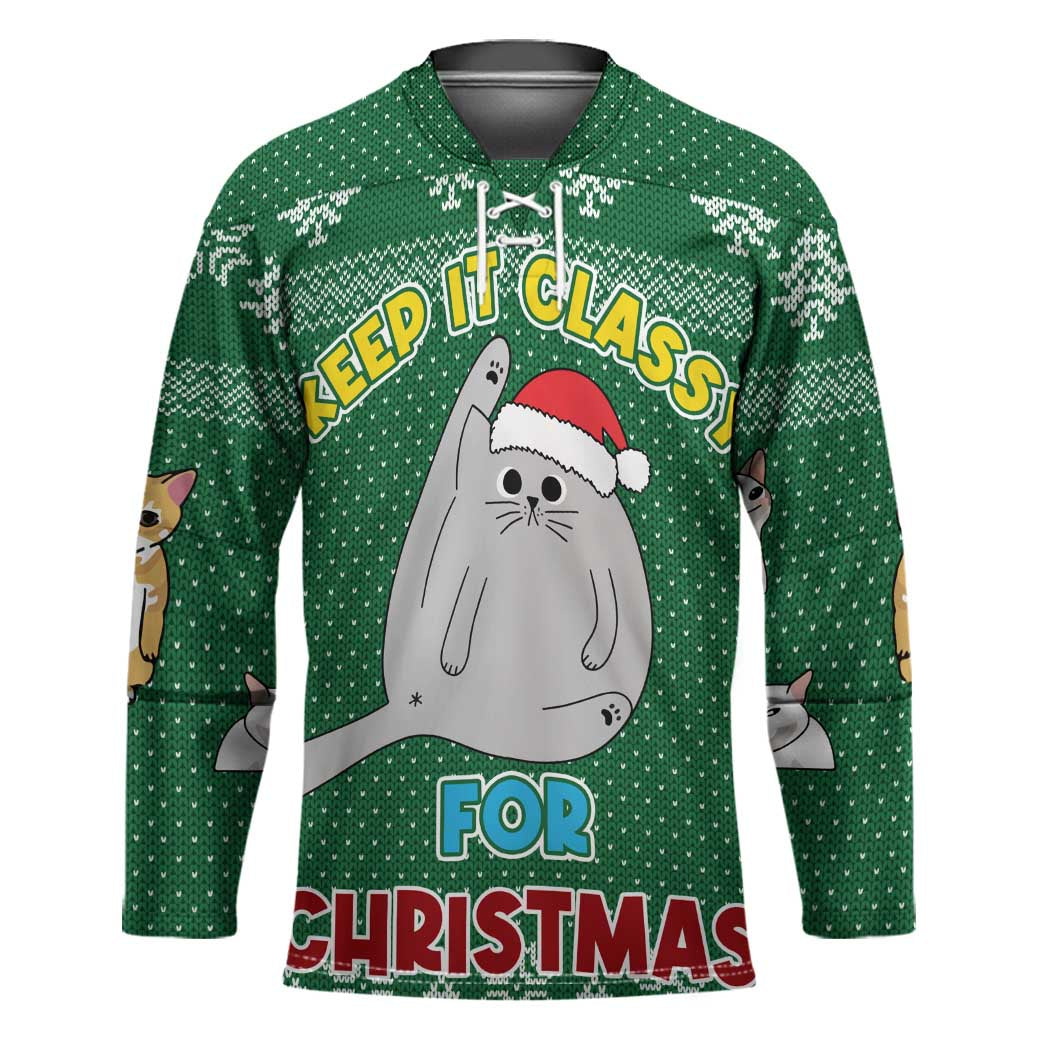 Cat Keep It Classy Christmas Hockey Jersey Xmas Holiday Patterns - Wonder Print Shop