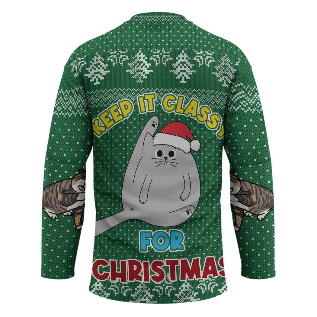 Cat Keep It Classy Christmas Hockey Jersey Xmas Holiday Patterns - Wonder Print Shop