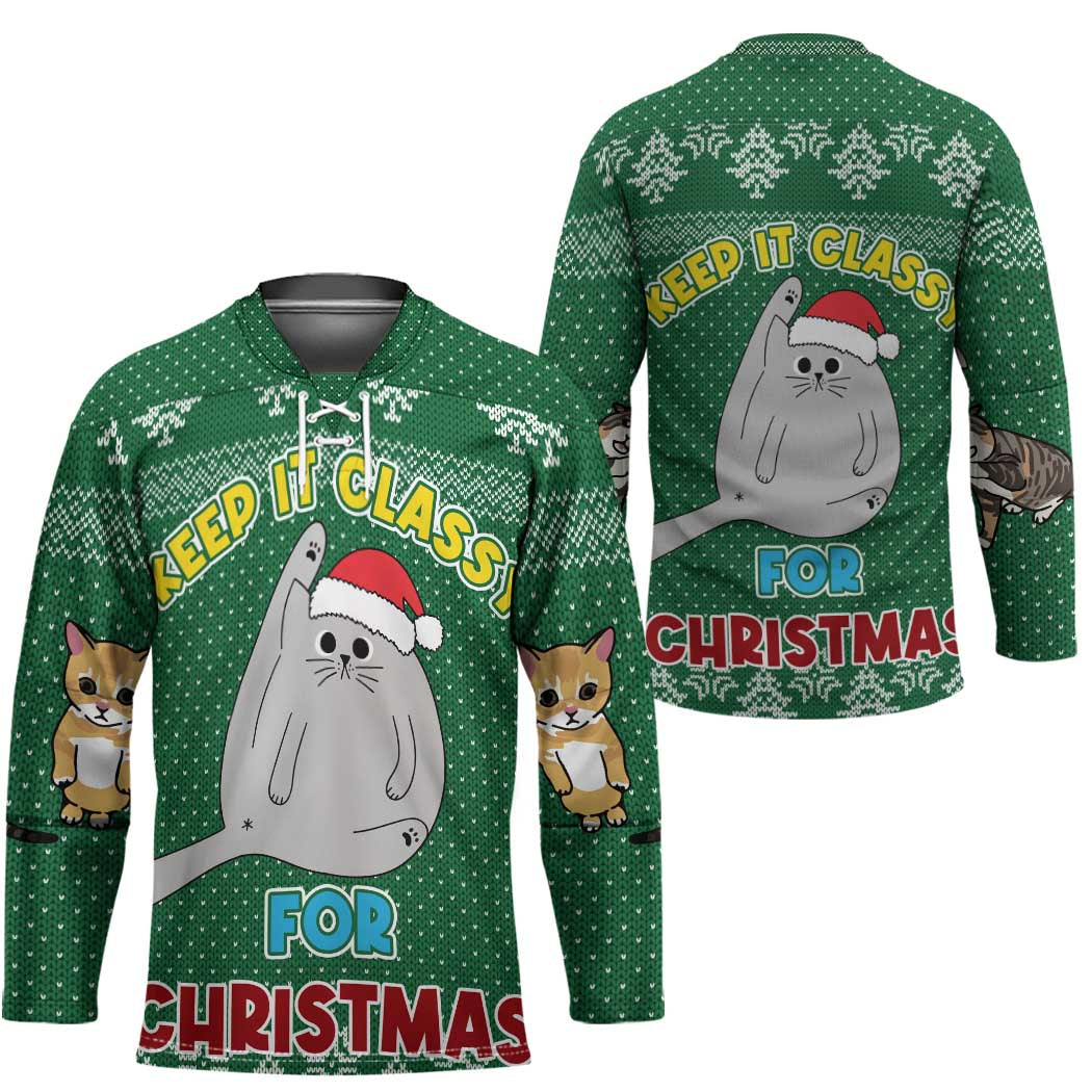 Cat Keep It Classy Christmas Hockey Jersey Xmas Holiday Patterns - Wonder Print Shop