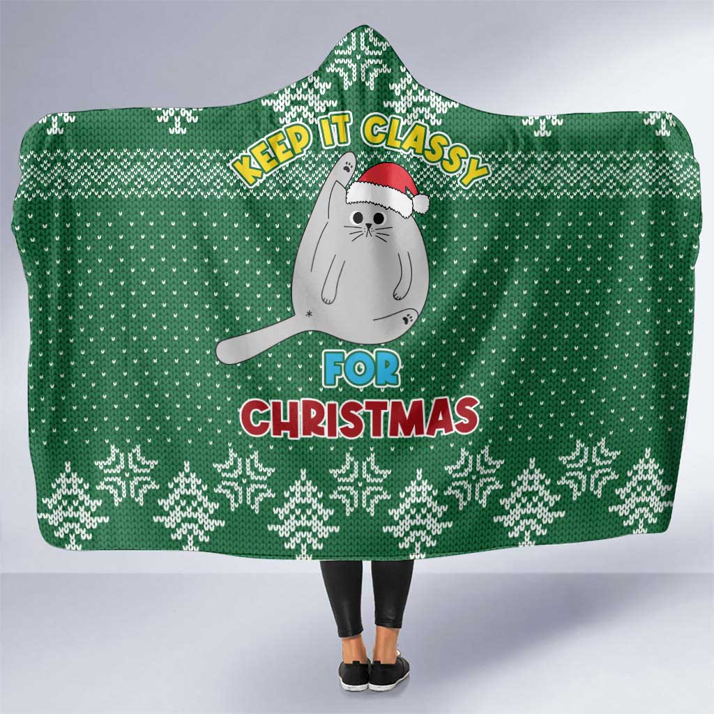 Cat Keep It Classy Christmas Hooded Blanket Xmas Holiday Patterns - Wonder Print Shop