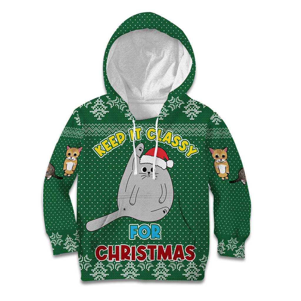Cat Keep It Classy Christmas Kid Hoodie Xmas Holiday Patterns - Wonder Print Shop