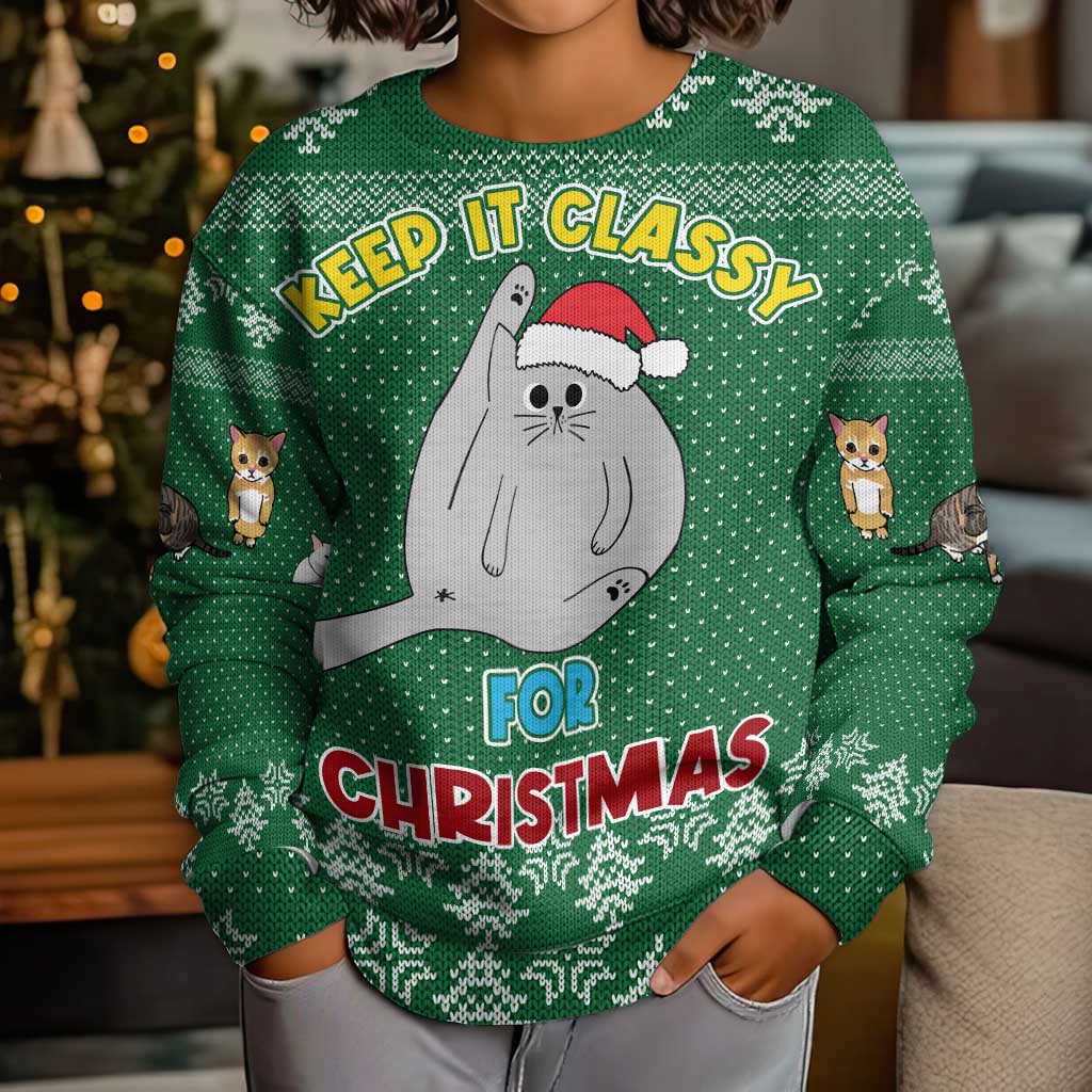 Cat Keep It Classy Christmas Kid Ugly Christmas Sweater Xmas Holiday Patterns - Wonder Print Shop