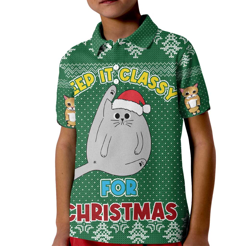 Cat Keep It Classy Christmas Kid Polo Shirt Xmas Holiday Patterns - Wonder Print Shop