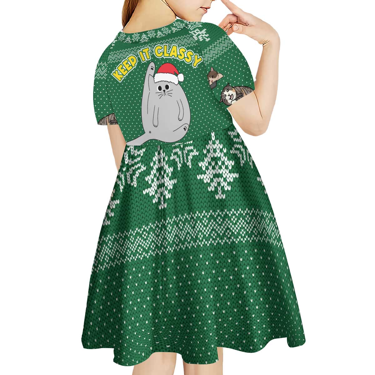 Cat Keep It Classy Christmas Kid Short Sleeve Dress Xmas Holiday Patterns - Wonder Print Shop