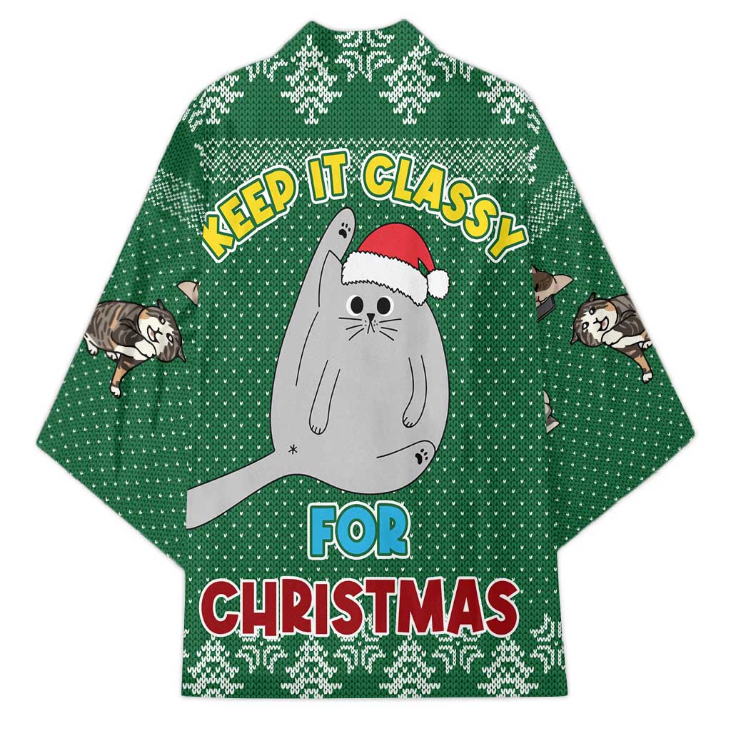 Cat Keep It Classy Christmas Kimono Xmas Holiday Patterns - Wonder Print Shop