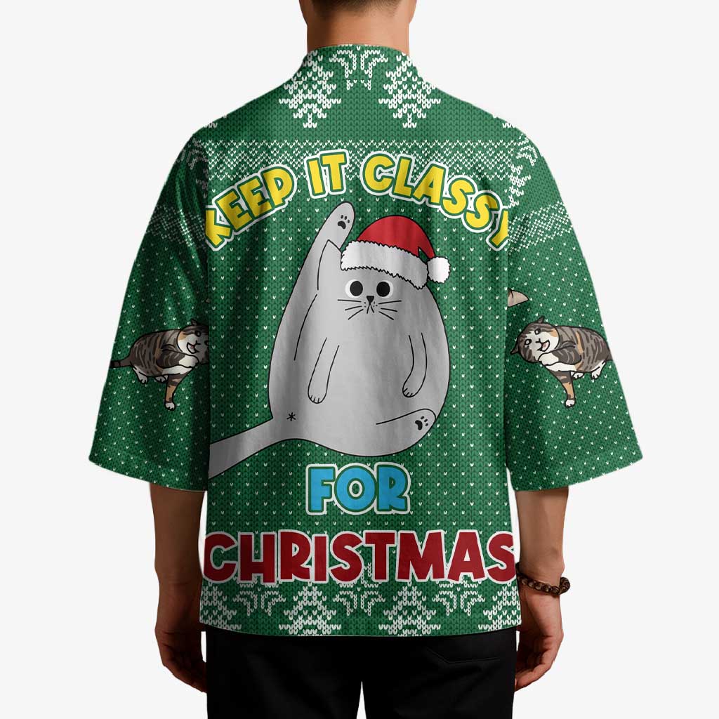 Cat Keep It Classy Christmas Kimono Xmas Holiday Patterns - Wonder Print Shop