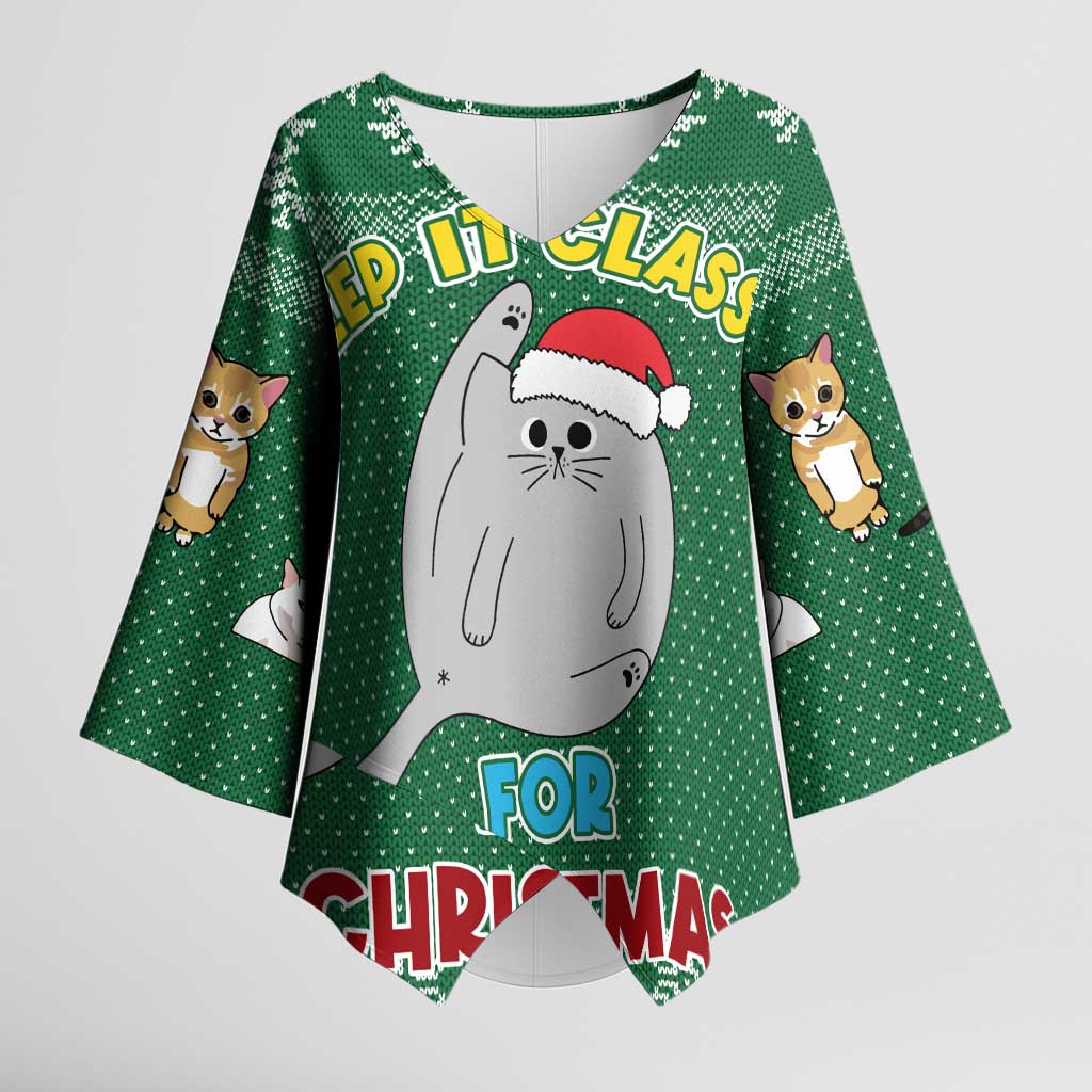 Cat Keep It Classy Christmas Kimono Sleeve Blouse Xmas Holiday Patterns - Wonder Print Shop