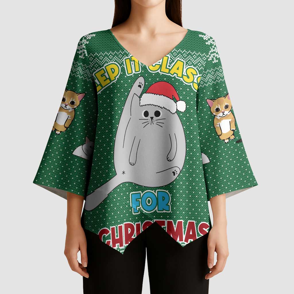 Cat Keep It Classy Christmas Kimono Sleeve Blouse Xmas Holiday Patterns - Wonder Print Shop