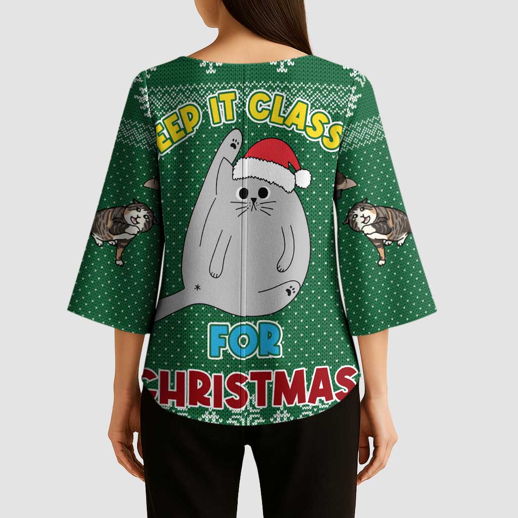 Cat Keep It Classy Christmas Kimono Sleeve Blouse Xmas Holiday Patterns - Wonder Print Shop