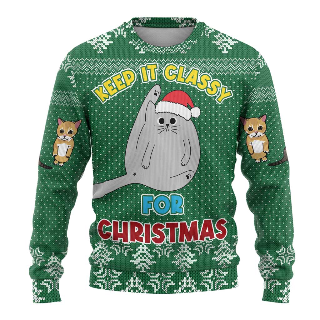 Cat Keep It Classy Christmas Ugly Christmas Sweater Xmas Holiday Patterns - Wonder Print Shop