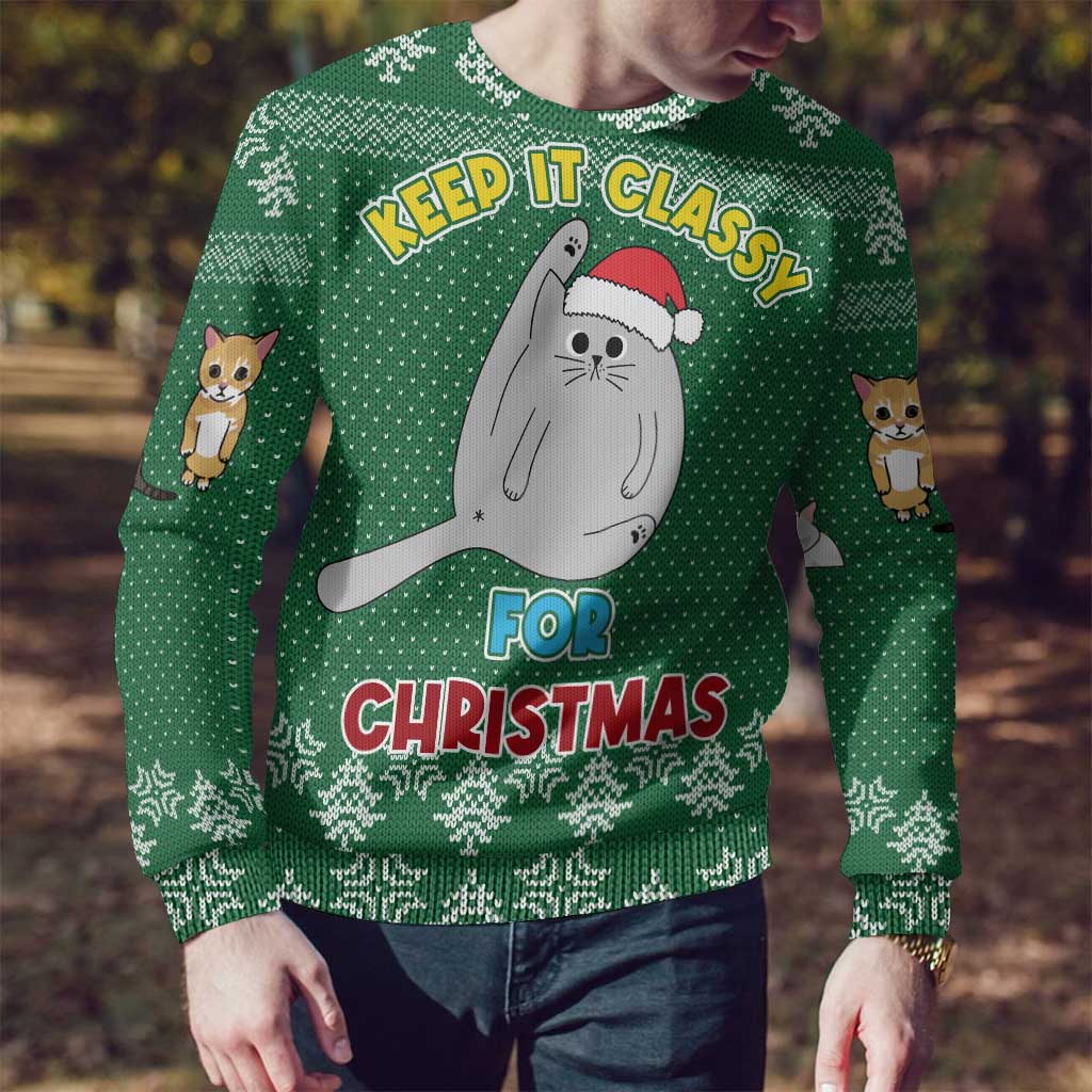 Cat Keep It Classy Christmas Ugly Christmas Sweater Xmas Holiday Patterns - Wonder Print Shop