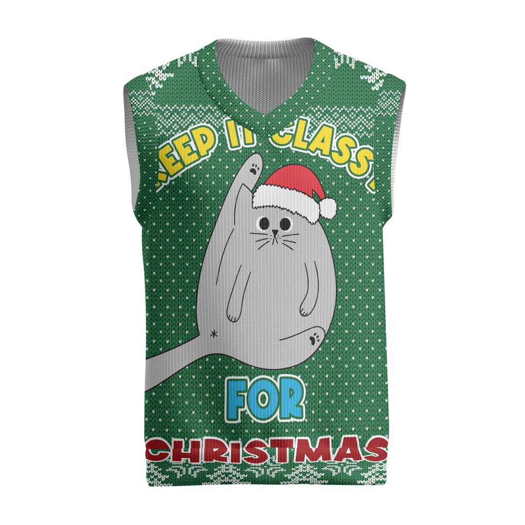 Cat Keep It Classy Christmas Knitted V-Neck Vest Xmas Holiday Patterns - Wonder Print Shop
