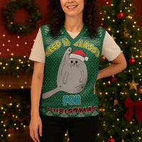Cat Keep It Classy Christmas Knitted V-Neck Vest Xmas Holiday Patterns - Wonder Print Shop