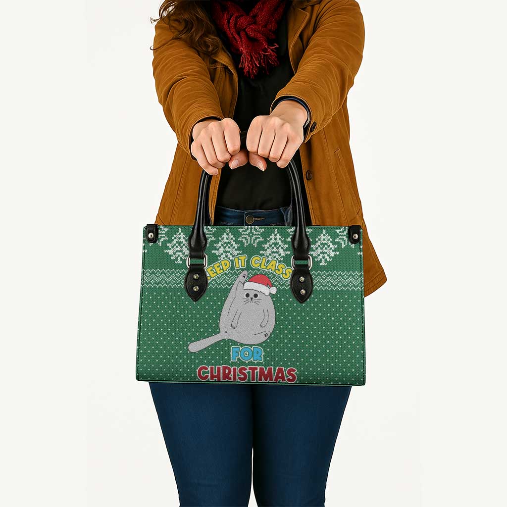 Cat Keep It Classy Christmas Leather Bag Xmas Holiday Patterns - Wonder Print Shop
