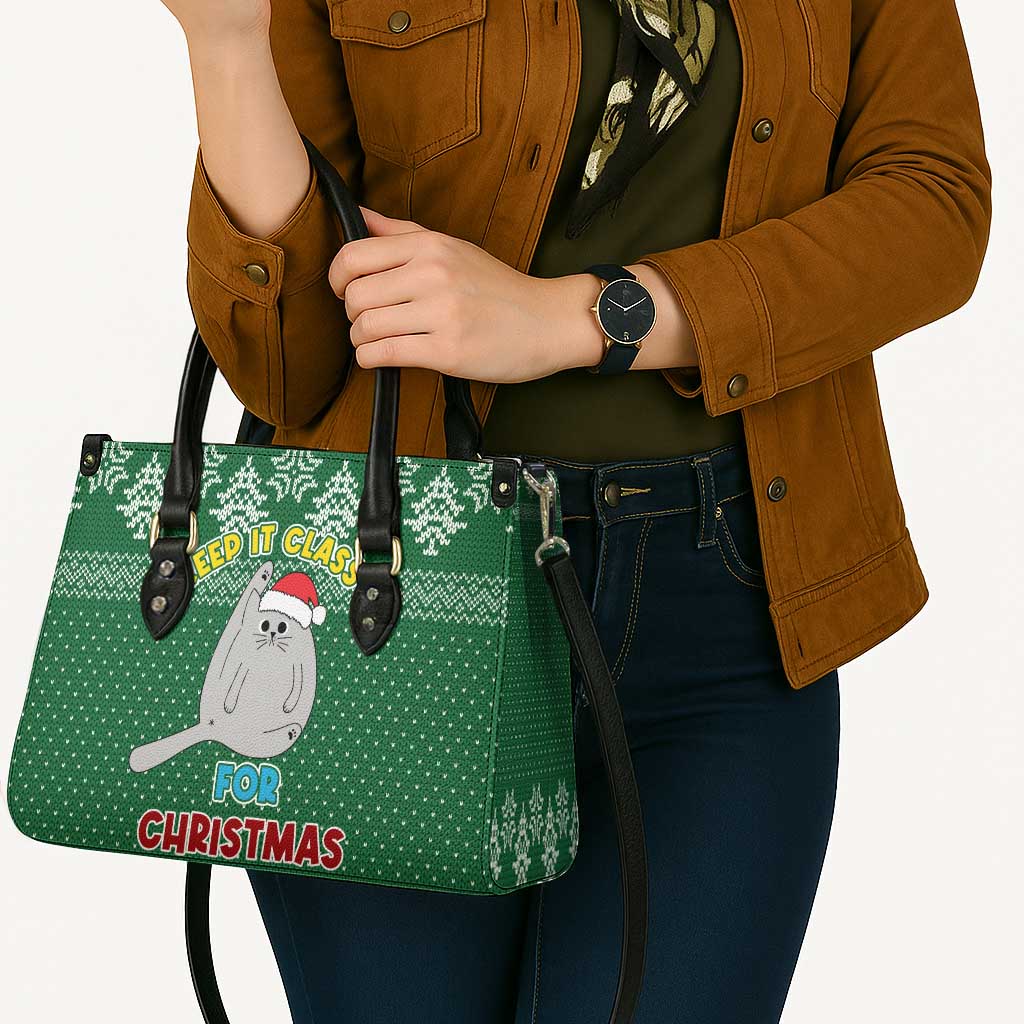 Cat Keep It Classy Christmas Leather Bag Xmas Holiday Patterns - Wonder Print Shop