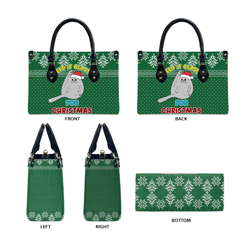 Cat Keep It Classy Christmas Leather Bag Xmas Holiday Patterns - Wonder Print Shop