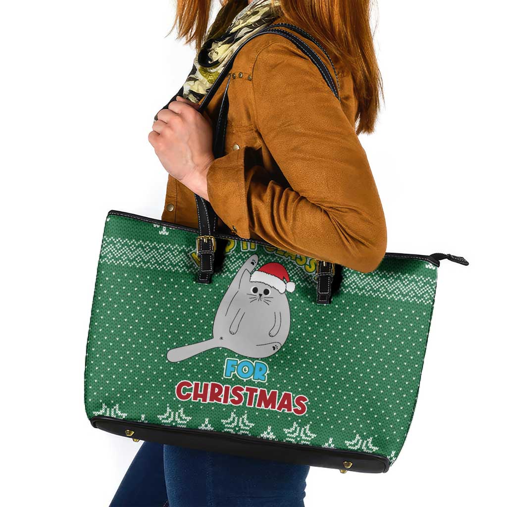 Cat Keep It Classy Christmas Leather Tote Bag Xmas Holiday Patterns - Wonder Print Shop