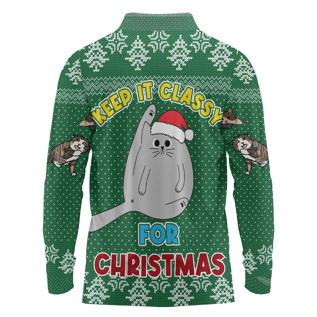 Cat Keep It Classy Christmas Long Sleeve Polo Shirt Xmas Holiday Patterns - Wonder Print Shop