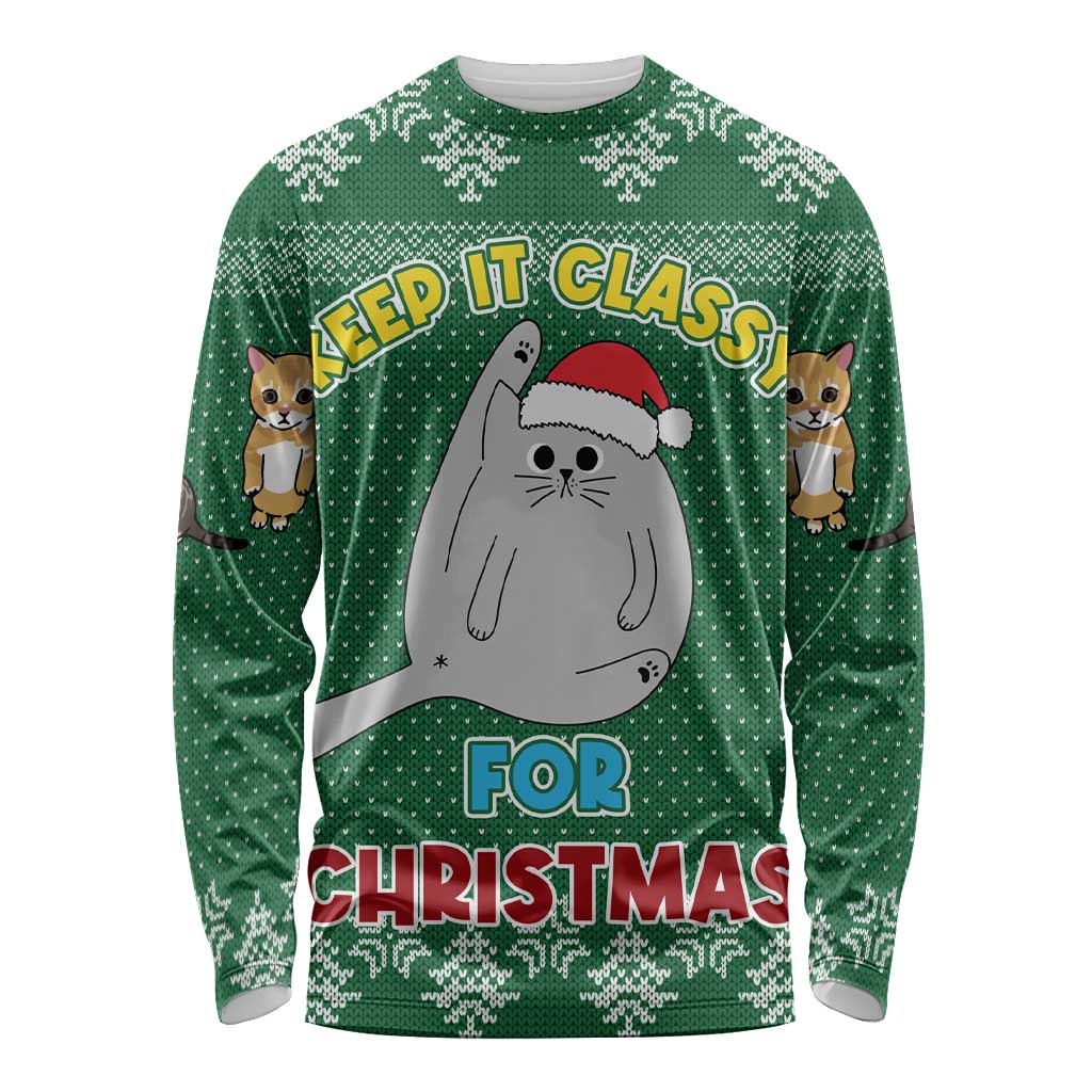 Cat Keep It Classy Christmas Long Sleeve Shirt Xmas Holiday Patterns - Wonder Print Shop