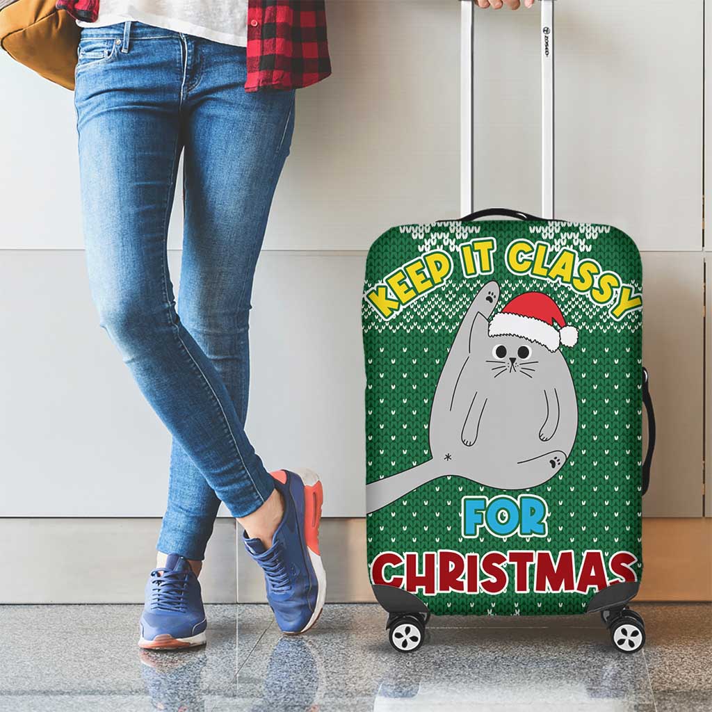 Cat Keep It Classy Christmas Luggage Cover Xmas Holiday Patterns - Wonder Print Shop