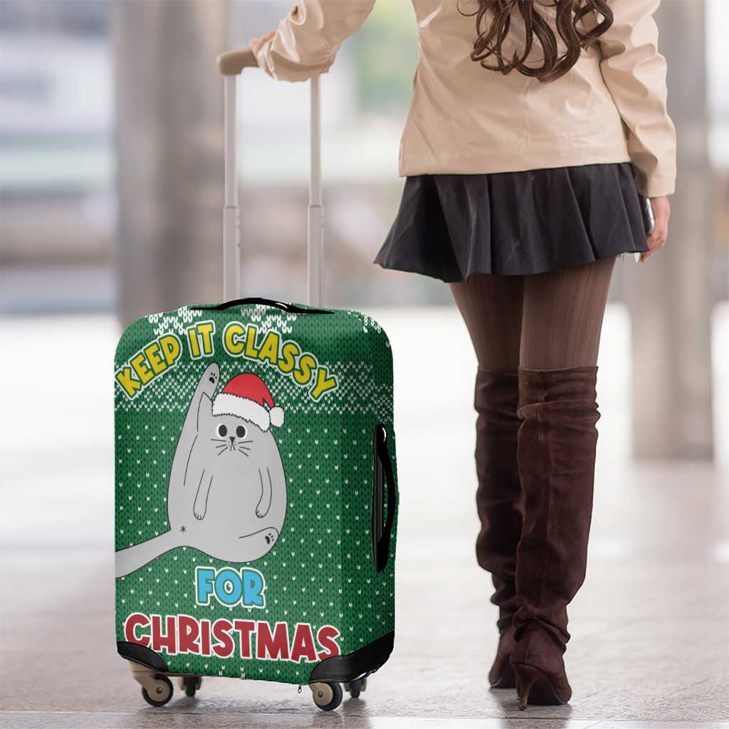 Cat Keep It Classy Christmas Luggage Cover Xmas Holiday Patterns - Wonder Print Shop