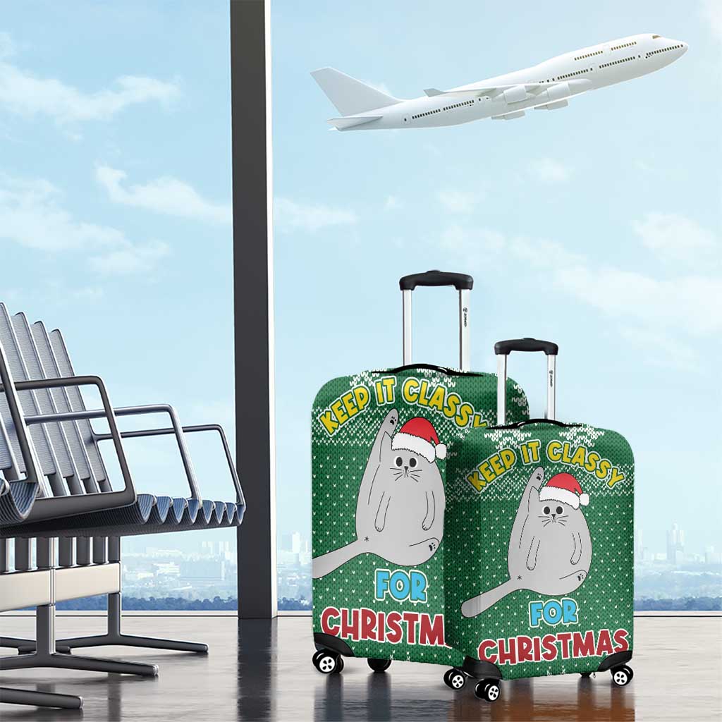 Cat Keep It Classy Christmas Luggage Cover Xmas Holiday Patterns - Wonder Print Shop