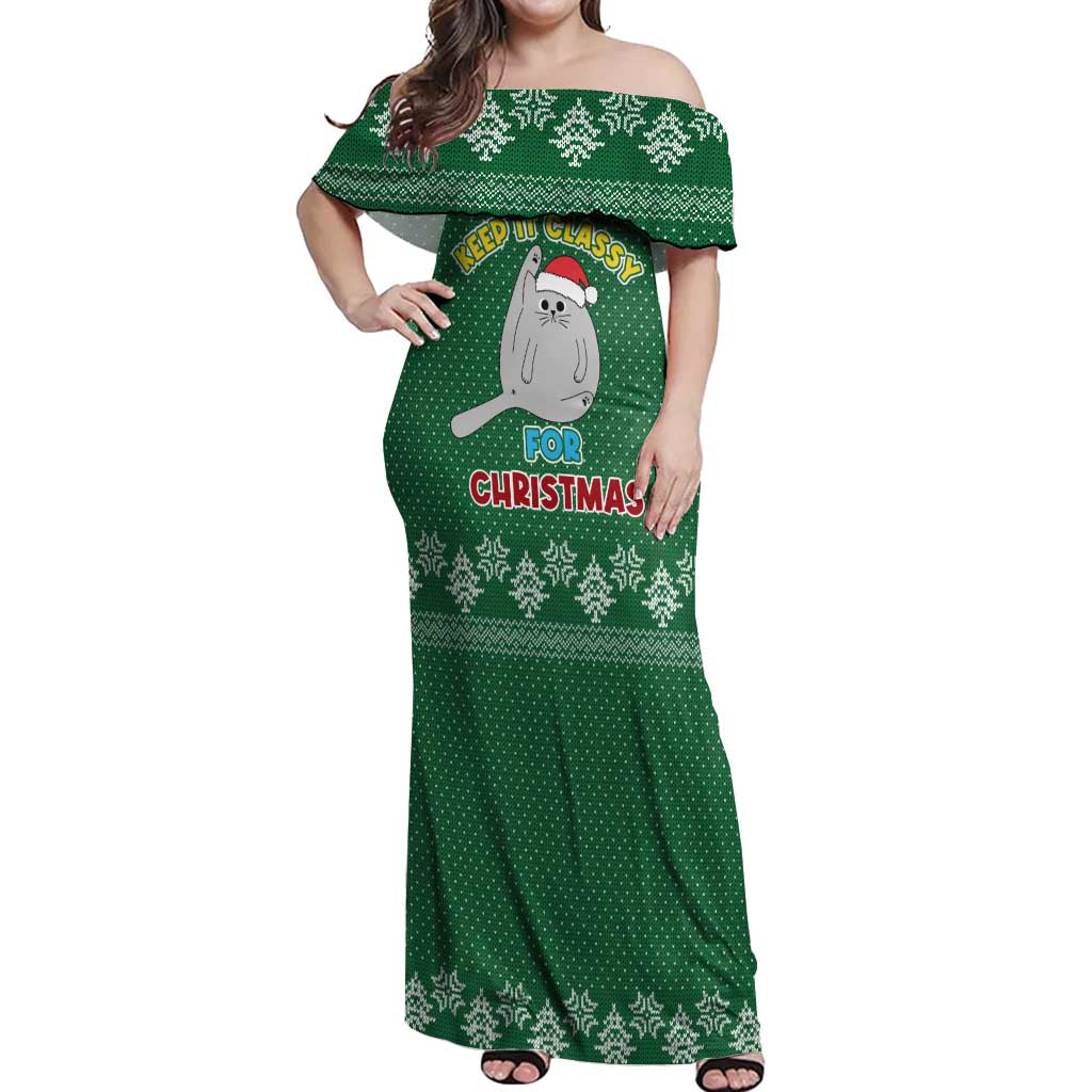 Cat Keep It Classy Christmas Off Shoulder Maxi Dress Xmas Holiday Patterns - Wonder Print Shop