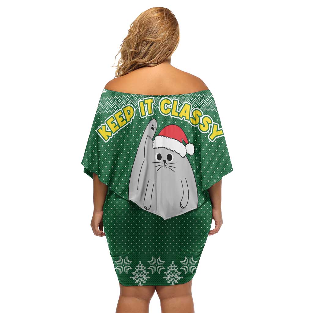 Cat Keep It Classy Christmas Off Shoulder Short Dress Xmas Holiday Patterns - Wonder Print Shop