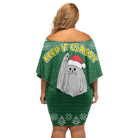 Cat Keep It Classy Christmas Off Shoulder Short Dress Xmas Holiday Patterns - Wonder Print Shop
