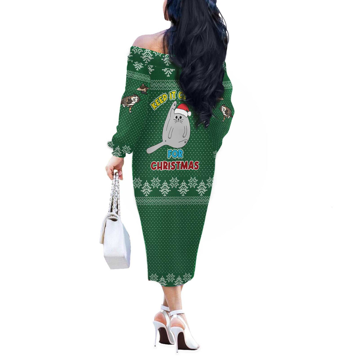 Cat Keep It Classy Christmas Off The Shoulder Long Sleeve Dress Xmas Holiday Patterns - Wonder Print Shop