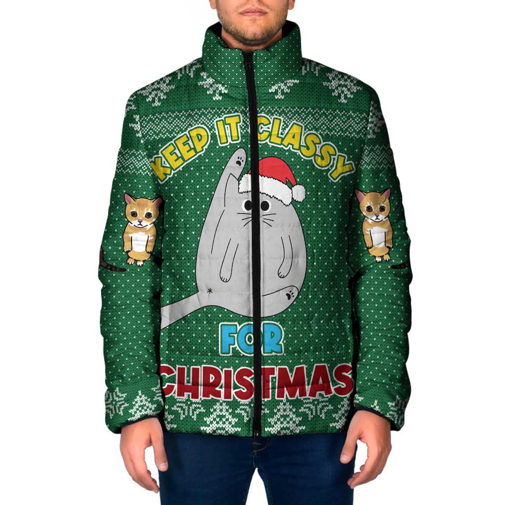 Cat Keep It Classy Christmas Padded Jacket Xmas Holiday Patterns - Wonder Print Shop