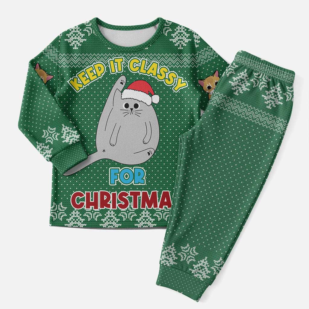 Cat Keep It Classy Christmas Pajama Set Xmas Holiday Patterns - Wonder Print Shop