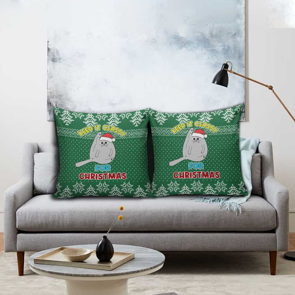 Cat Keep It Classy Christmas Pillow Cover Xmas Holiday Patterns - Wonder Print Shop