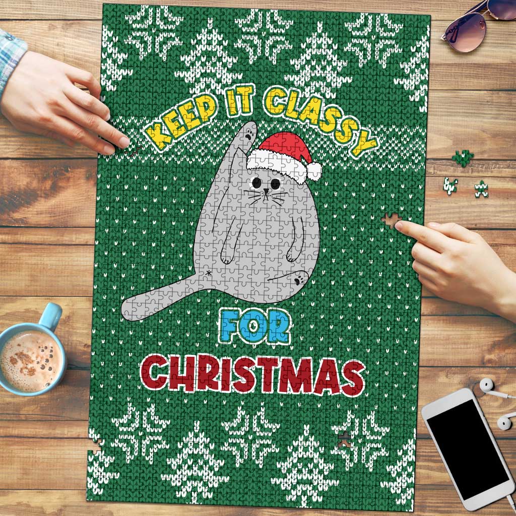 Cat Keep It Classy Christmas Puzzle Xmas Holiday Patterns - Wonder Print Shop