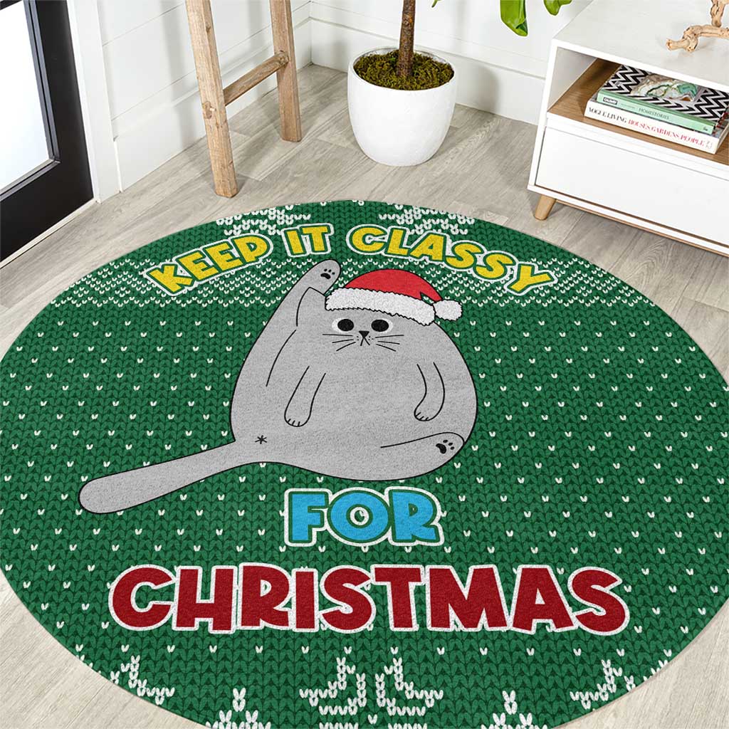 Cat Keep It Classy Christmas Round Carpet Xmas Holiday Patterns - Wonder Print Shop
