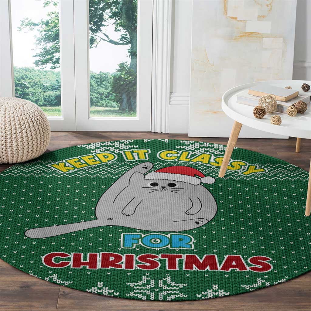 Cat Keep It Classy Christmas Round Carpet Xmas Holiday Patterns - Wonder Print Shop